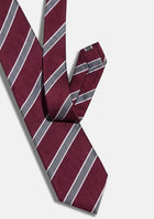Wine Red Silver Stripe Tie - SARTORO32