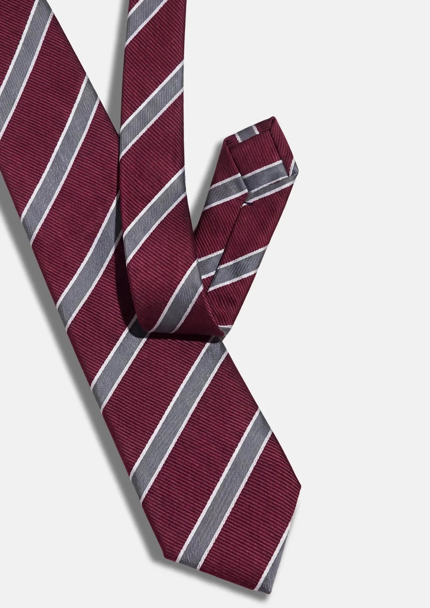 Wine Red Silver Stripe Tie49