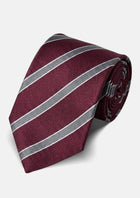 Wine Red Silver Stripe Tie - SARTORO618