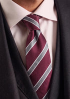 Wine Red Silver Stripe Tie - SARTORO260