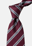 Wine Red Silver Stripe Tie - SARTORO827