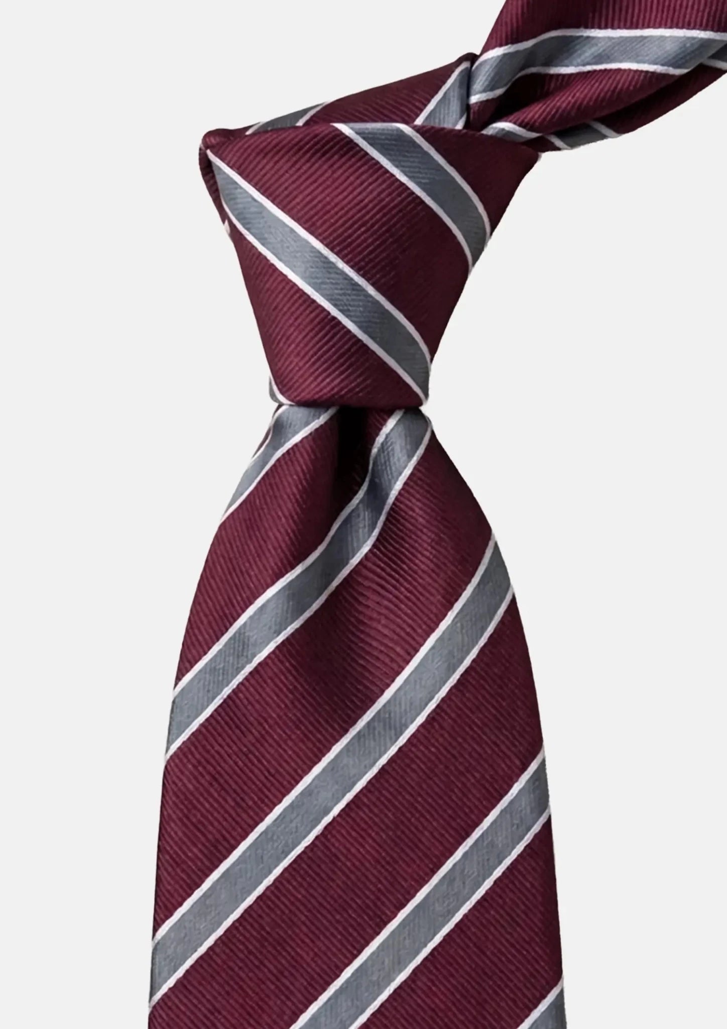 Wine Red Silver Stripe Tie - SARTORO942