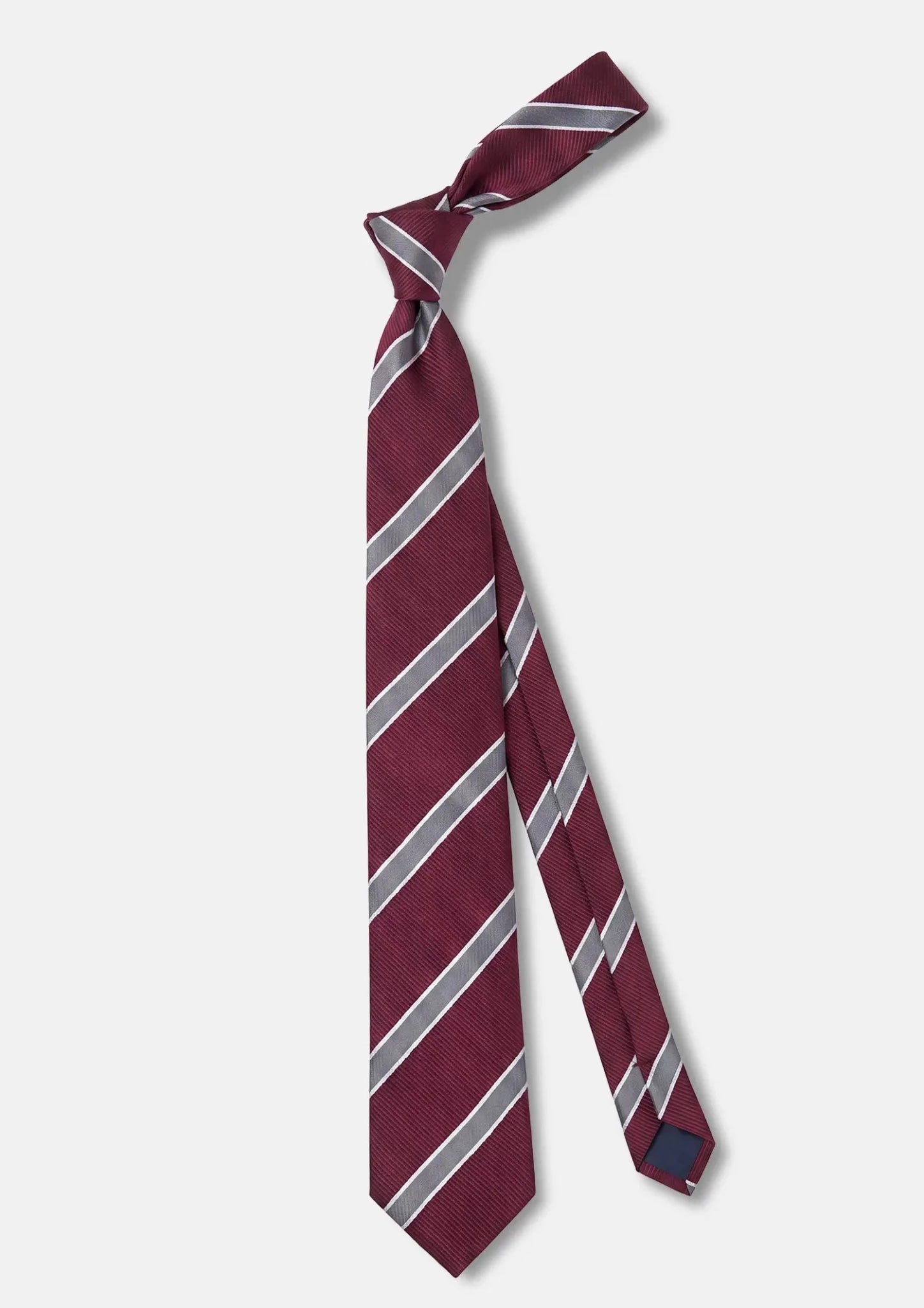 Wine Red Silver Stripe Tie - SARTORO644