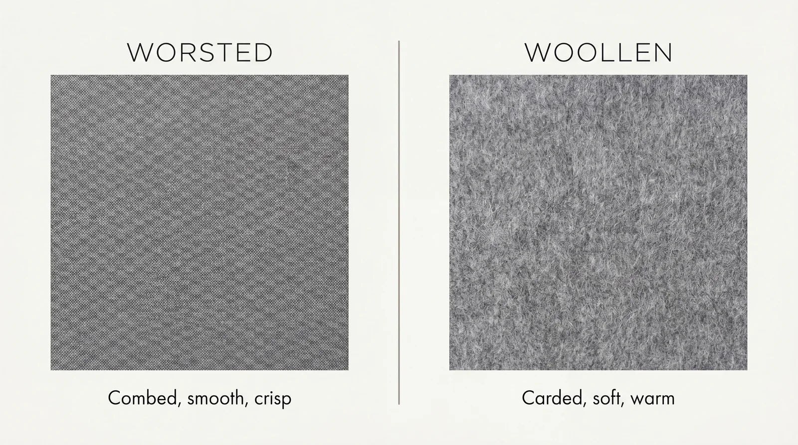 Worsted versus woollen wool: combed smooth cloth beside carded fuzzy flannel