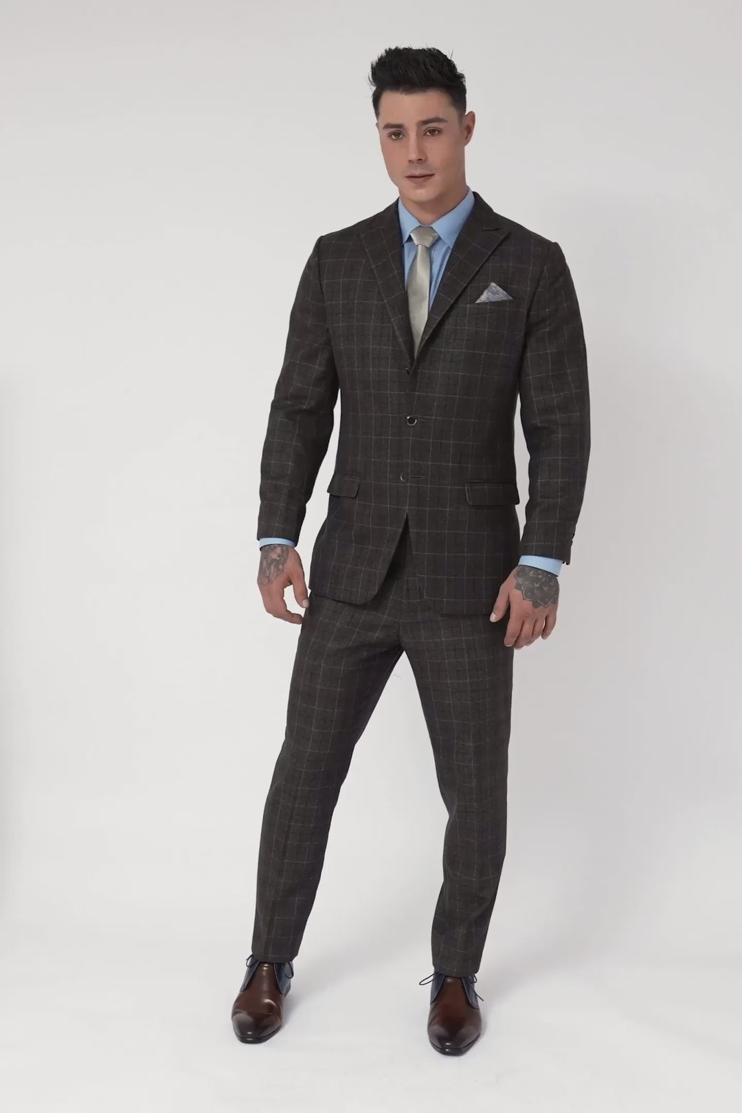 Montauk Cedar Brown Flannel Windowpane Suit
