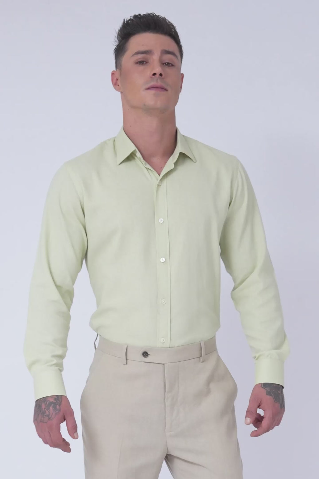 Olive Cream Linen Blend Shirt