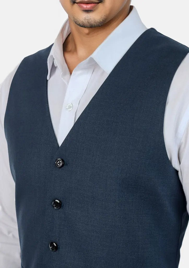 Aegean Blue Sharkskin Vest - SARTORO