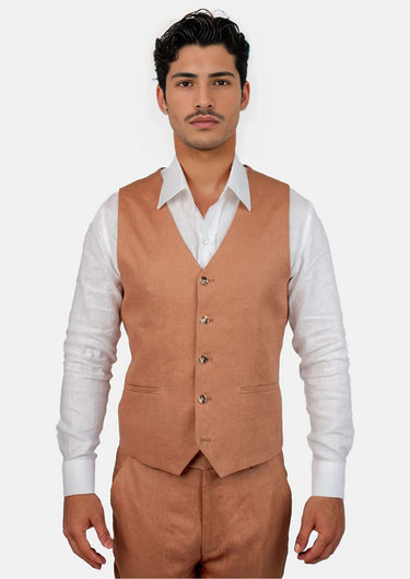 Amber Brown Linen Vest - SARTORO