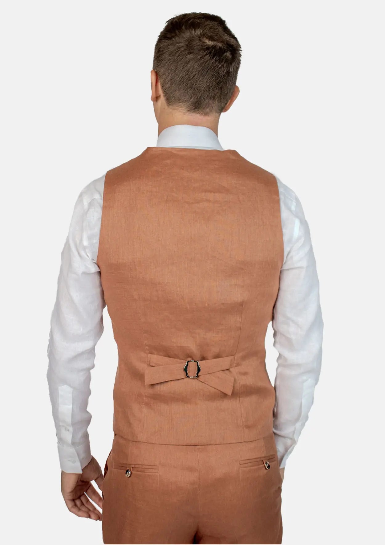 Amber Brown Linen Vest - SARTORO