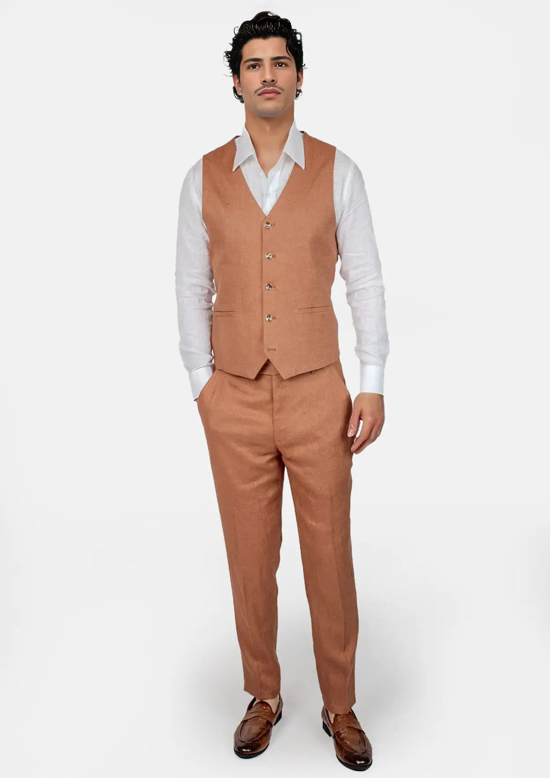 Amber Brown Linen Vest - SARTORO