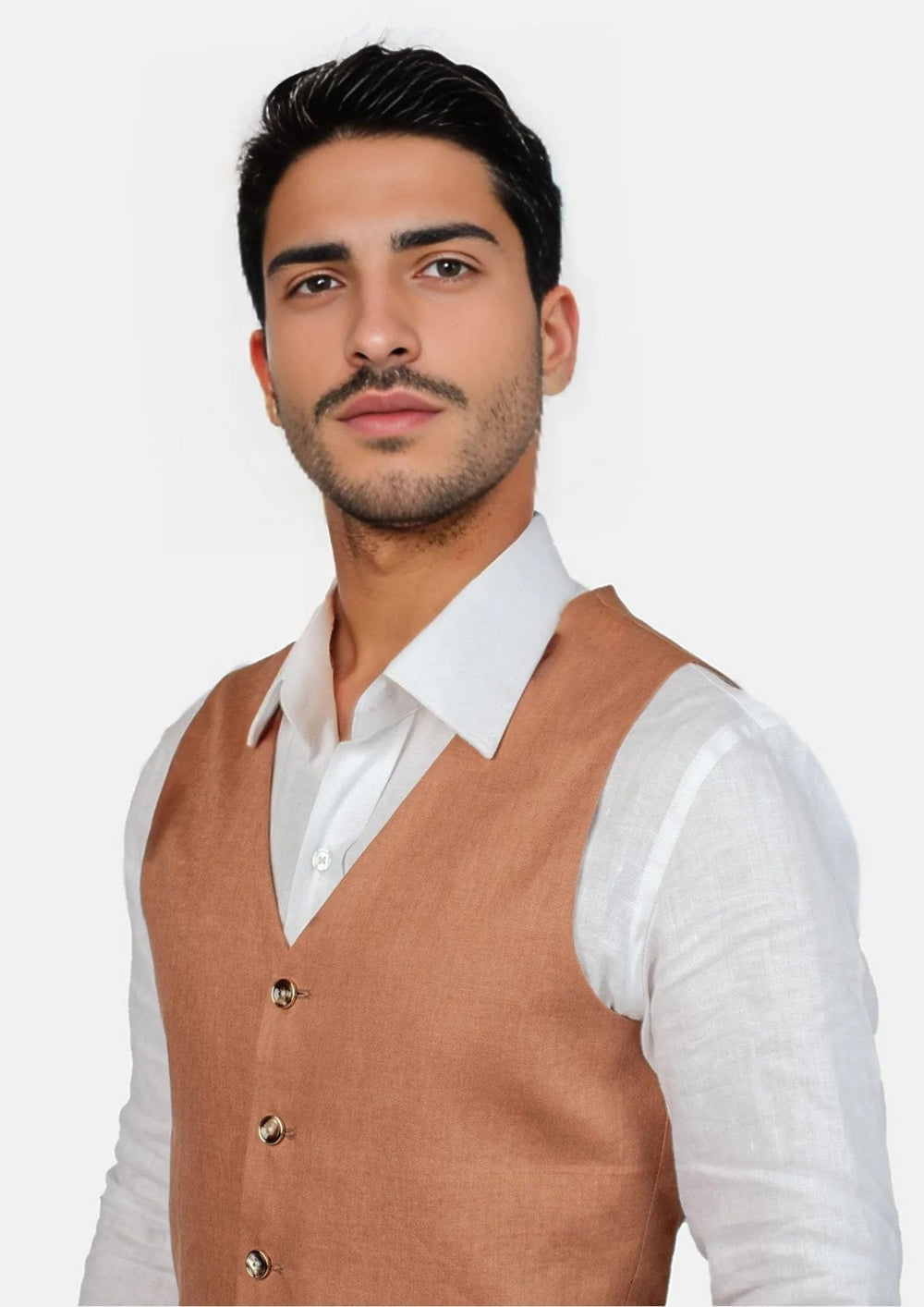 Amber Brown Linen Vest - SARTORO