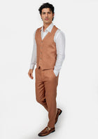 Amber Brown Linen Vest - SARTORO303