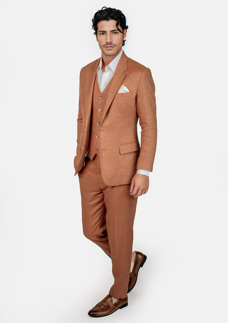 Astor Brown Amber Linen Suit - SARTORO