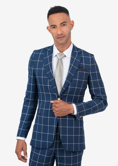 Tailor-made Suits Slim Fit Grey Windowpane Suit Custom Made Gray Plaid ...