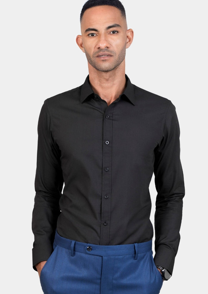 Black Egyptian Cotton Broadcloth Shirt - SARTORO3