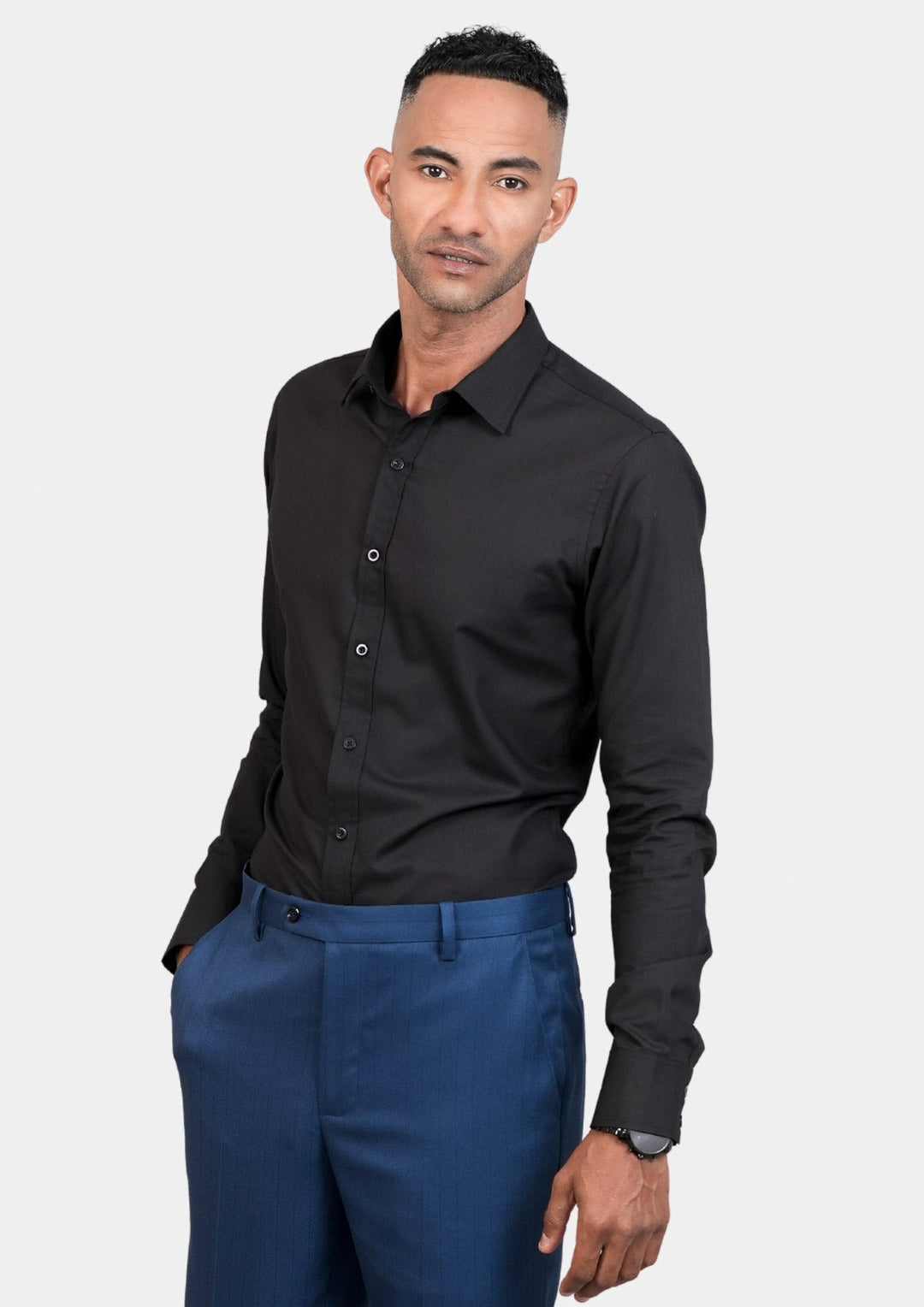 Black Egyptian Cotton Broadcloth Shirt - SARTORO