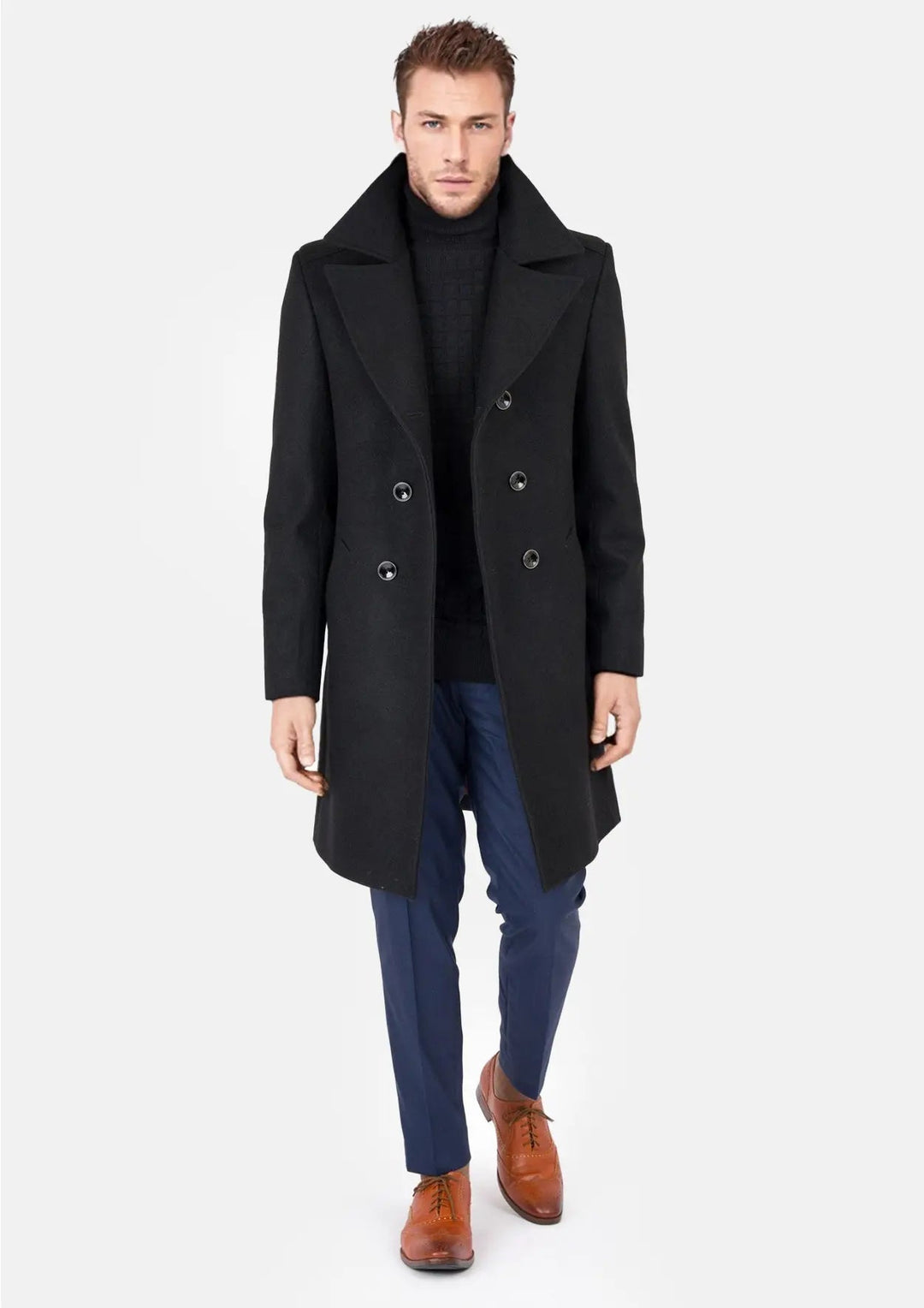 Black Wool Signature Peacoat - SARTORO