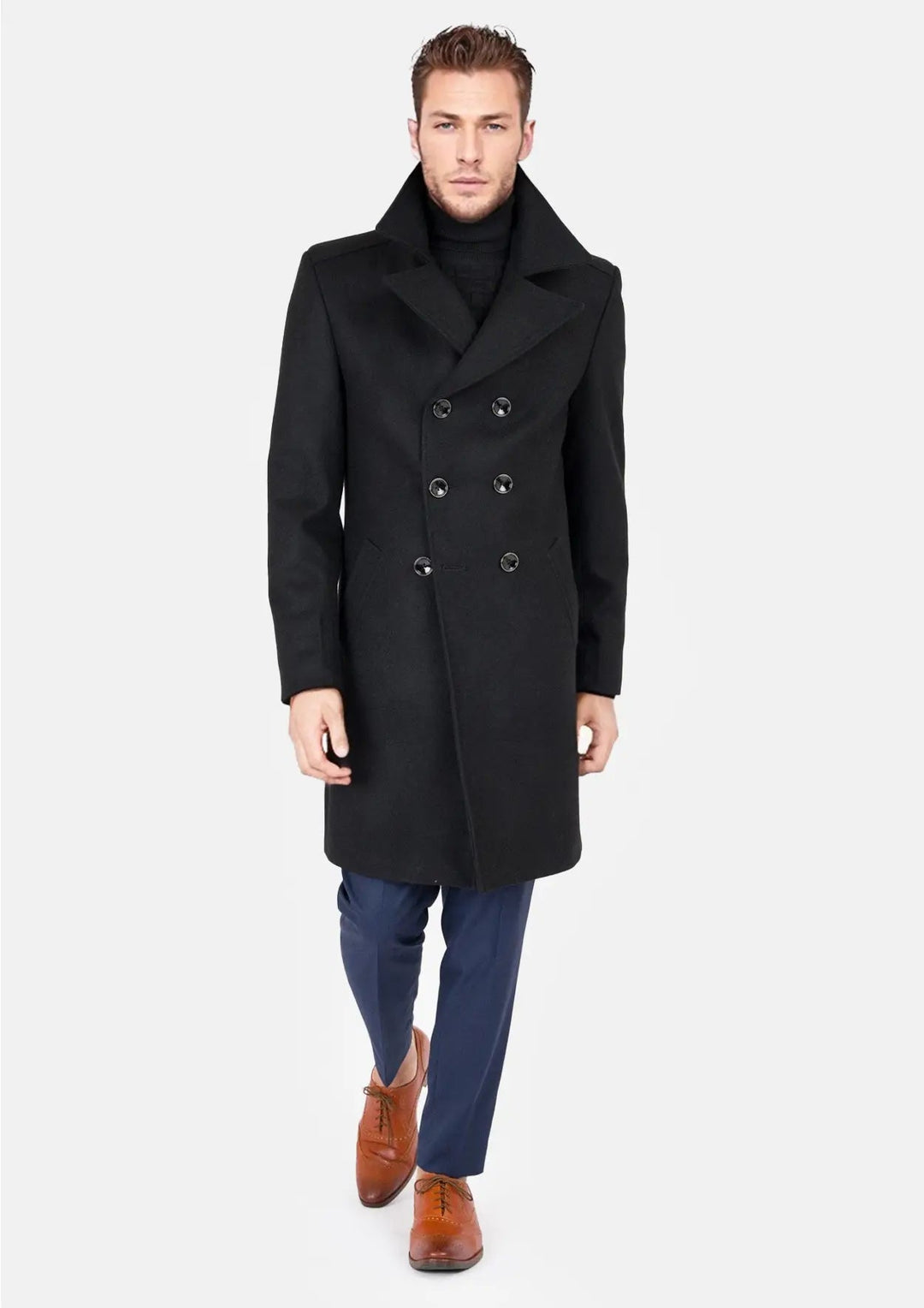 Black Wool Signature Peacoat - SARTORO