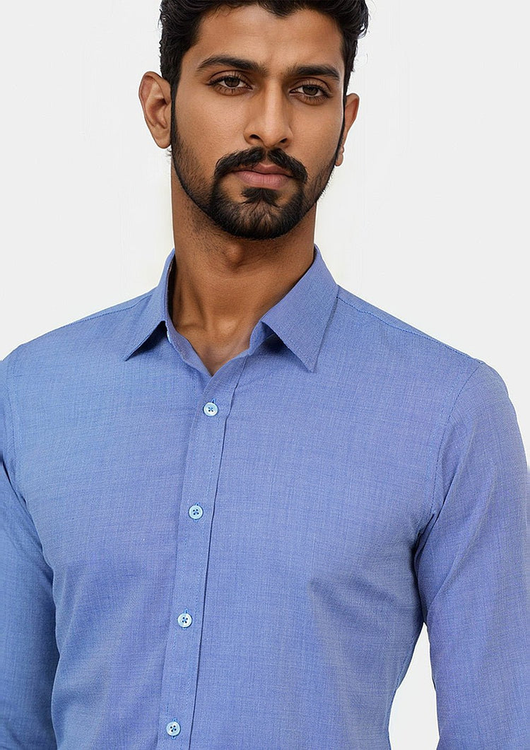 Blue Egyptian Cotton Broadcloth Shirt - SARTORO
