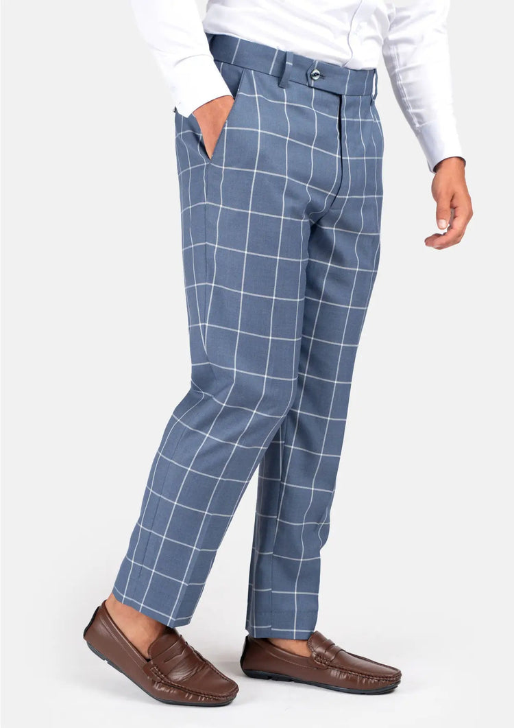 Blue Windowpane Pants - SARTORO472