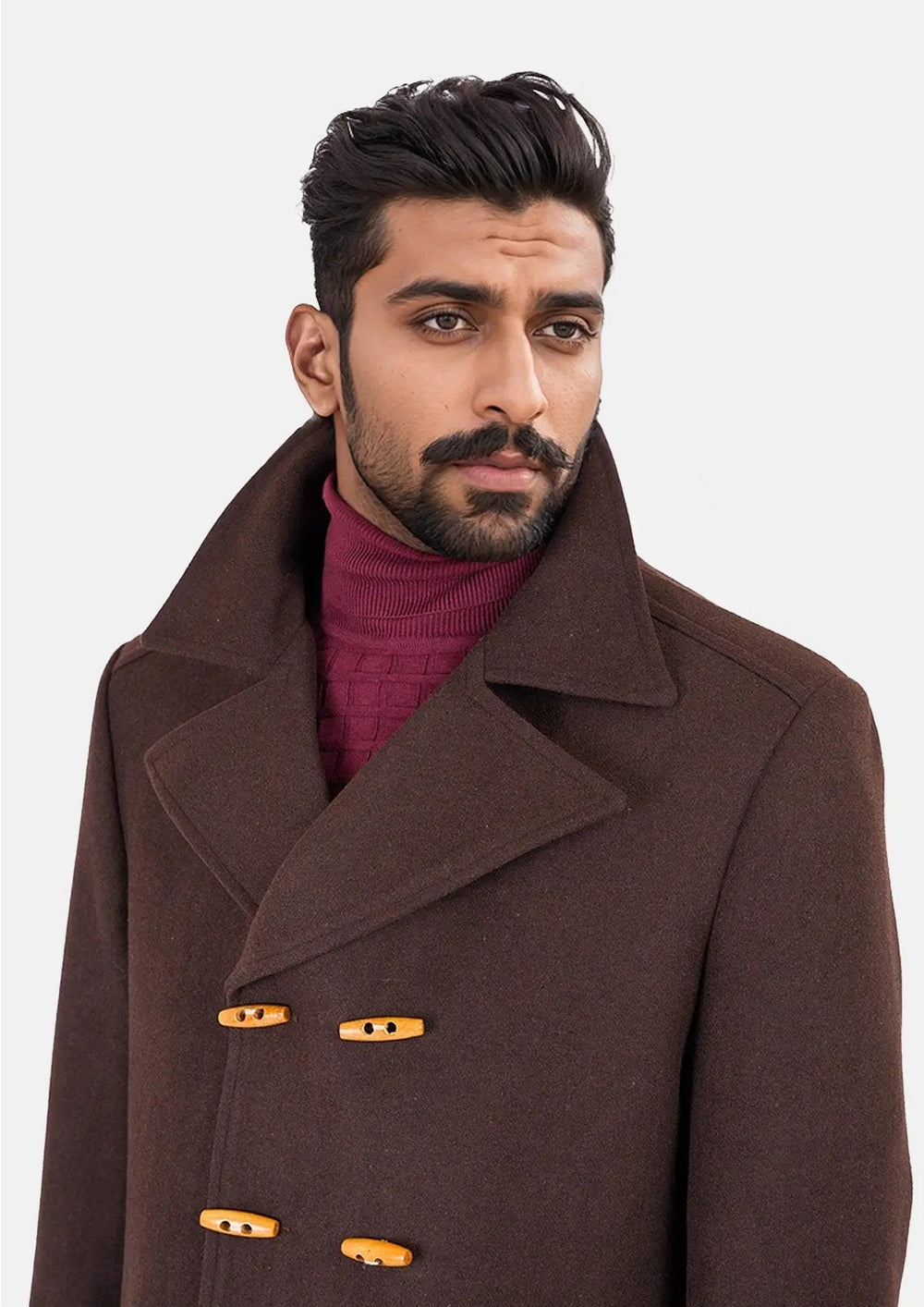 Brown Wool Signature Peacoat - SARTORO