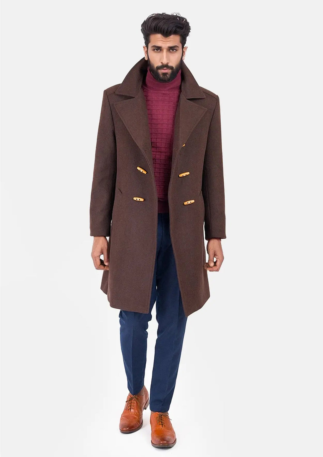 Brown Wool Signature Peacoat - SARTORO