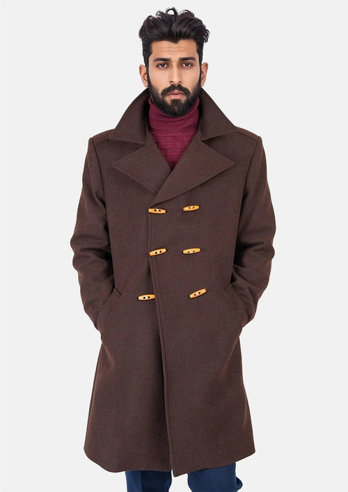 Brown Wool Signature Peacoat - SARTORO