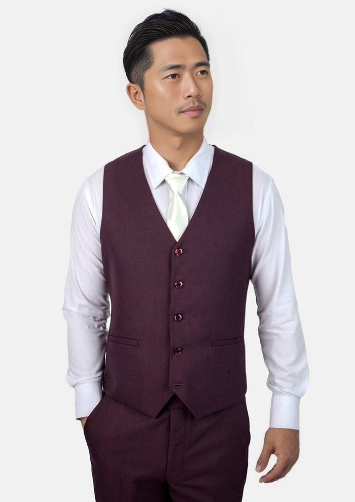 Burgundy Sharkskin Vest - SARTORO211