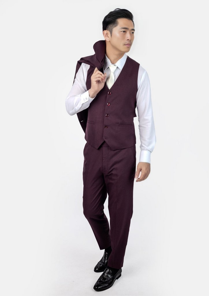 Burgundy Sharkskin Vest - SARTORO