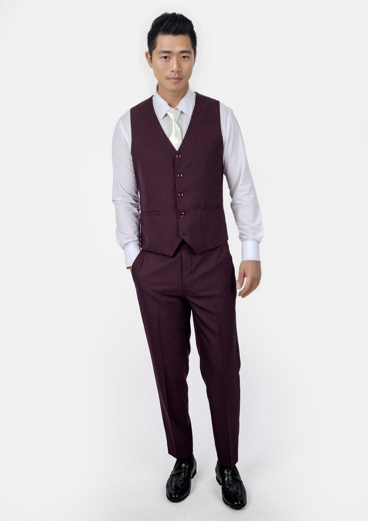 Burgundy Sharkskin Vest - SARTORO833