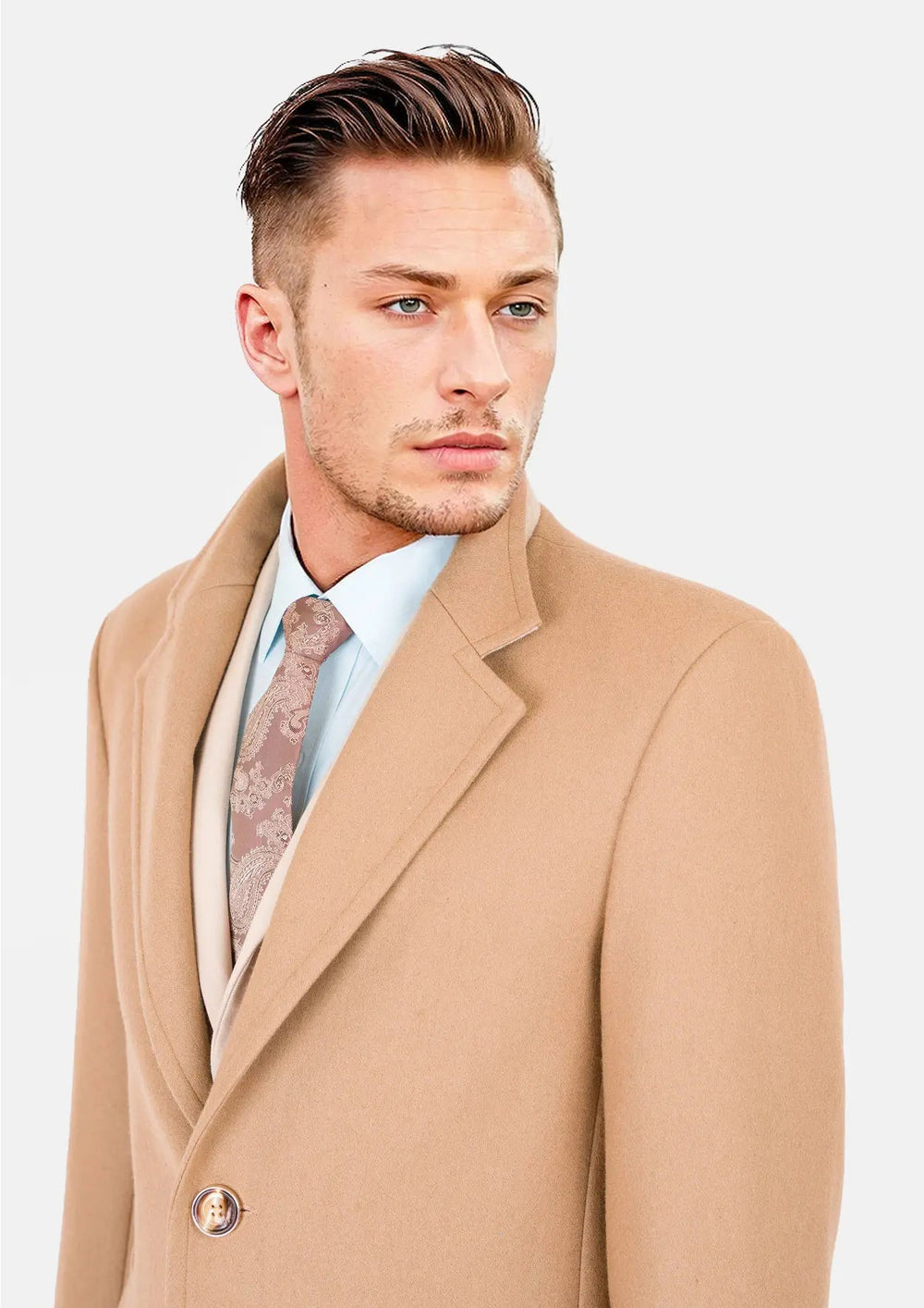 Camel Brown Wool Overcoat SARTORO Custom Made Men s Wool Coats