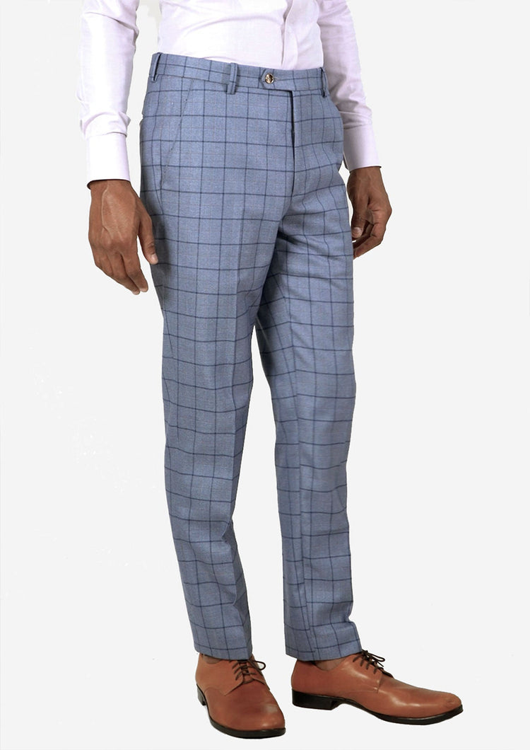 Carolina Blue Windowpane Pants - SARTORO340