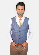 Carolina Blue Windowpane Vest - SARTORO