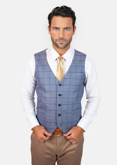 Carolina Blue Windowpane Vest - SARTORO