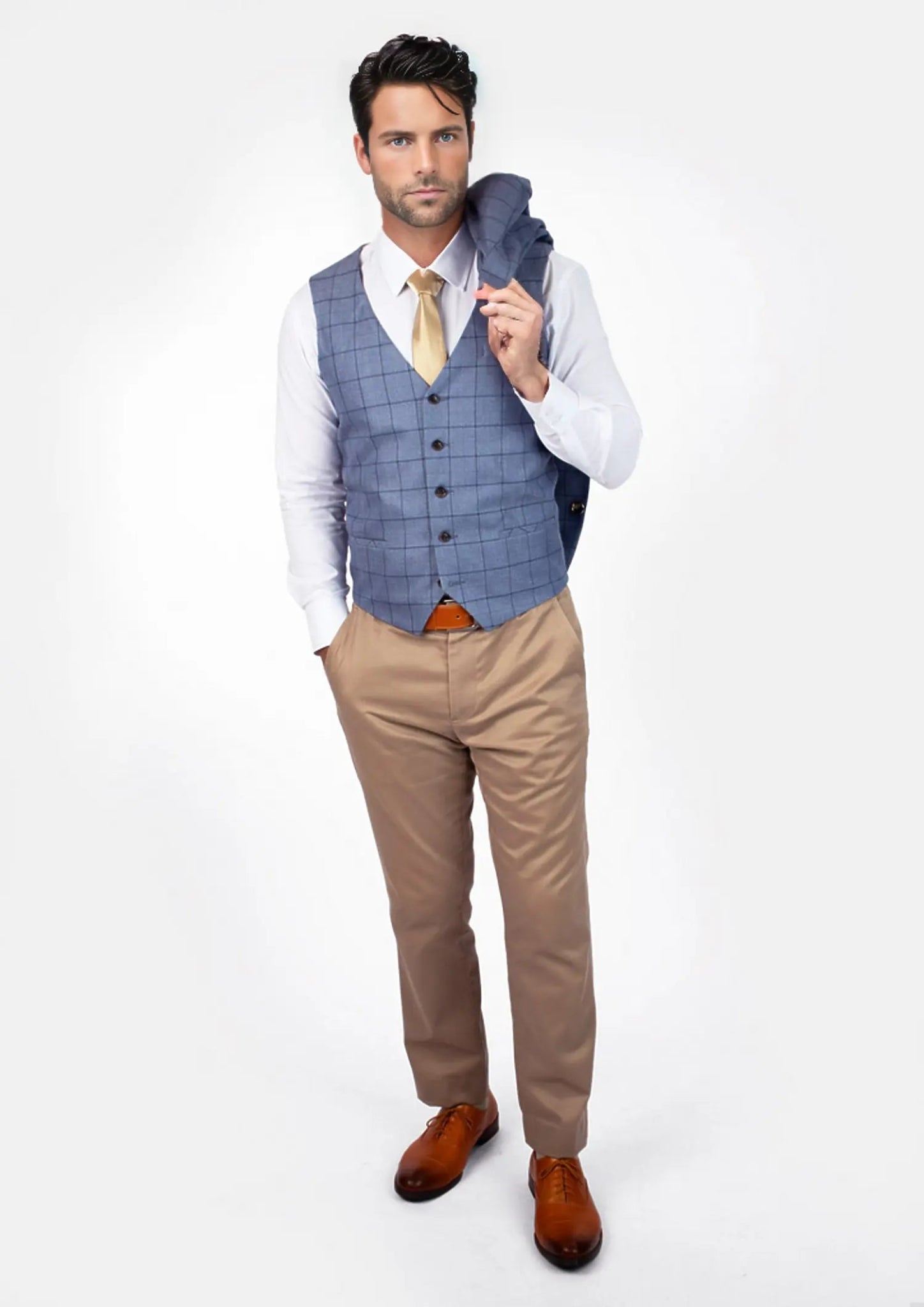 Carolina Blue Windowpane Vest - SARTORO