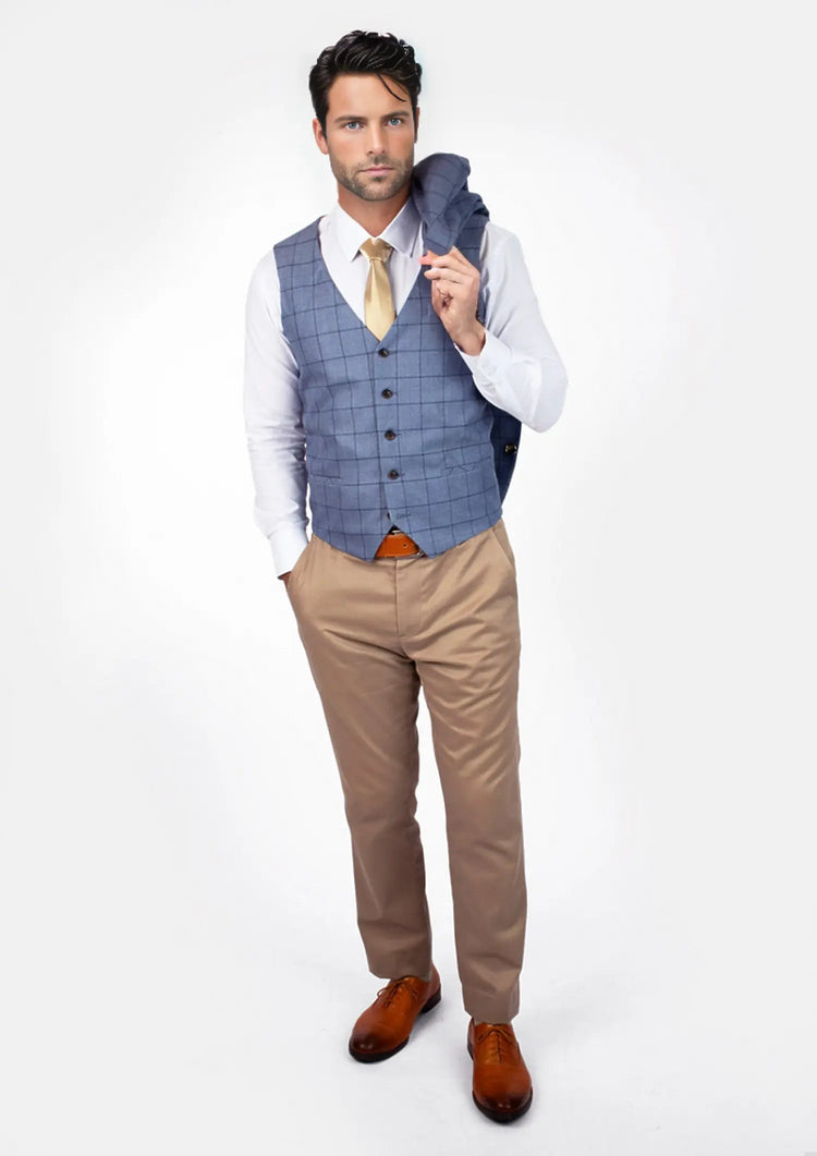 Carolina Blue Windowpane Vest - SARTORO958
