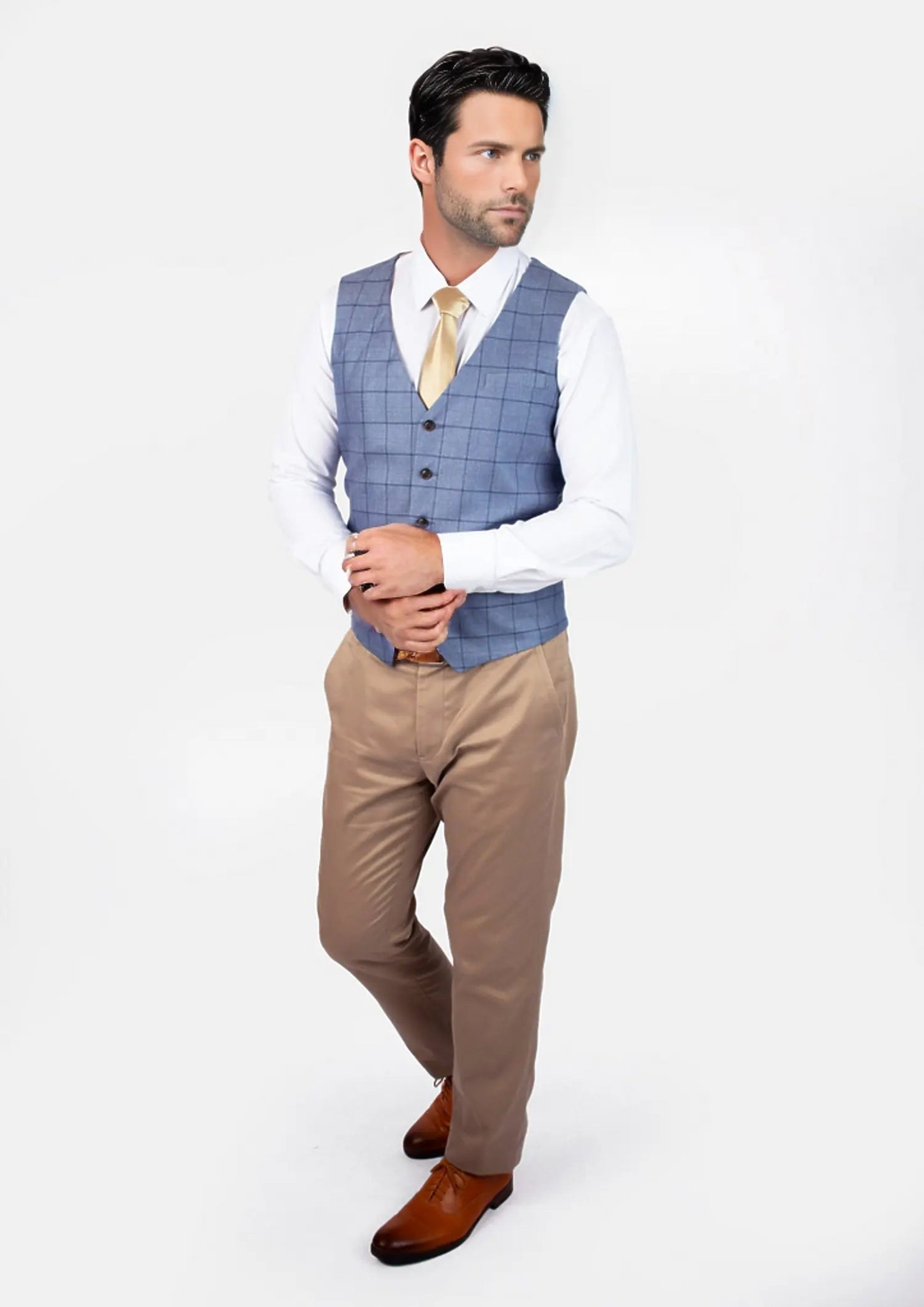 Carolina Blue Windowpane Vest - SARTORO