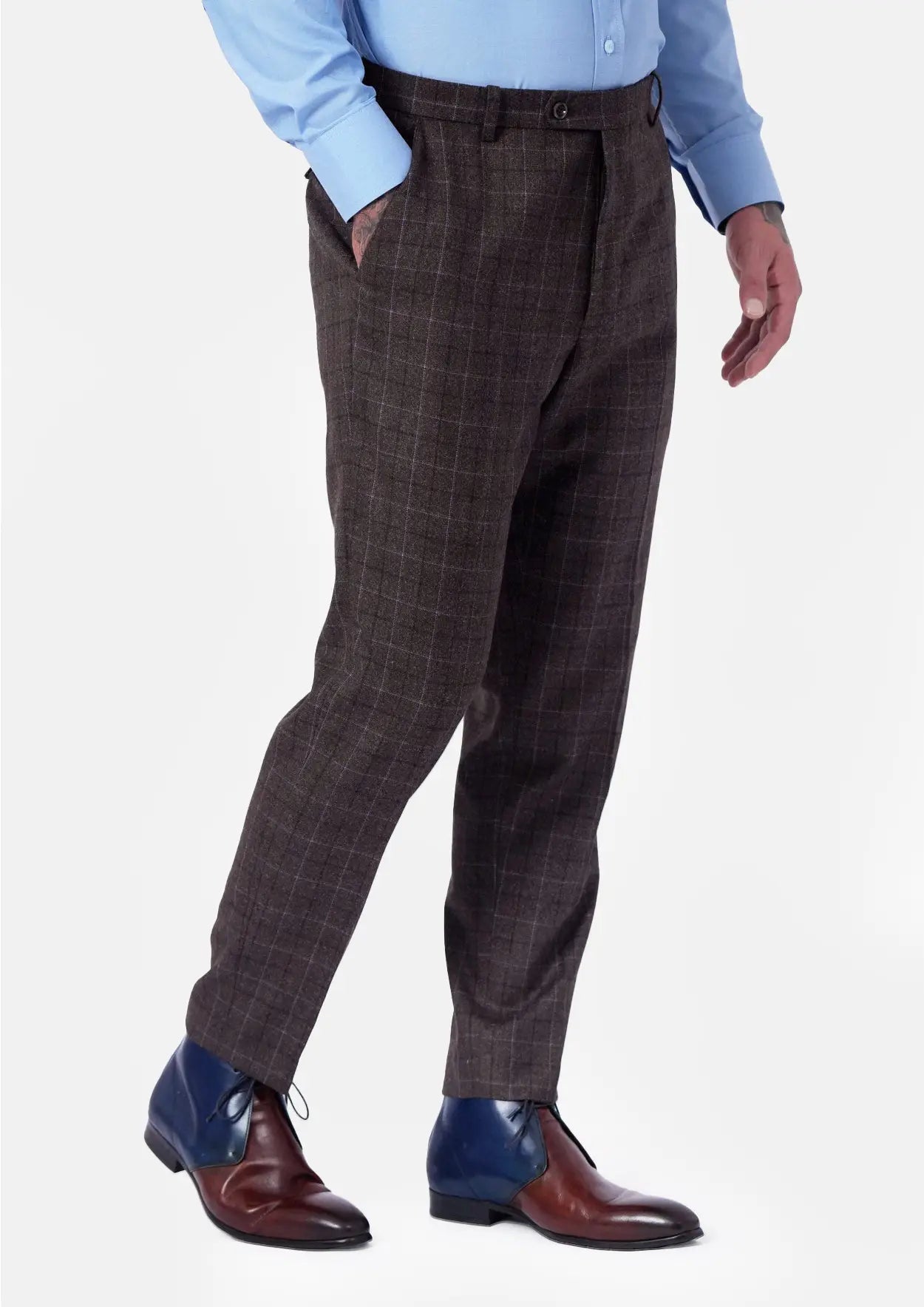 Cedar Brown Flannel Windowpane Pants - SARTORO
