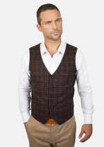 Cedar Brown Flannel Windowpane Vest - SARTORO