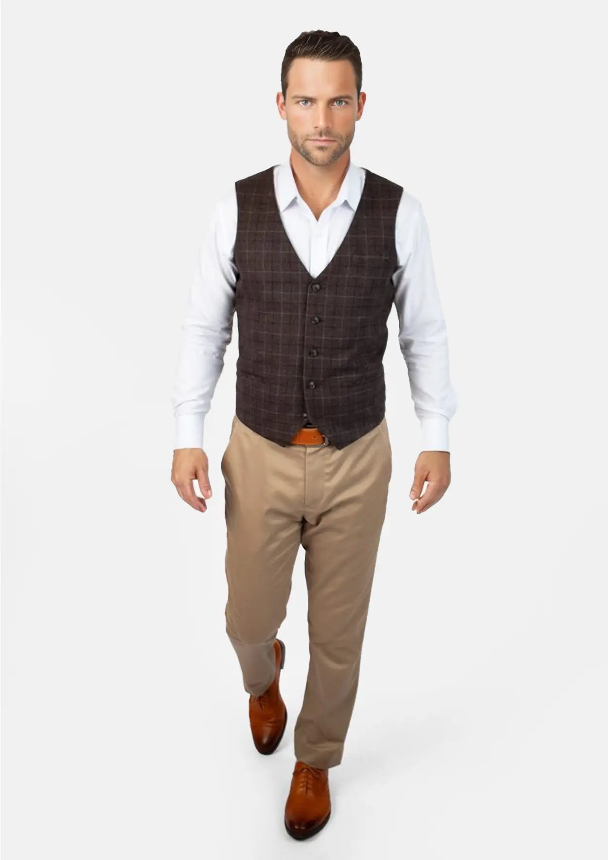 Cedar Brown Flannel Windowpane Vest - SARTORO