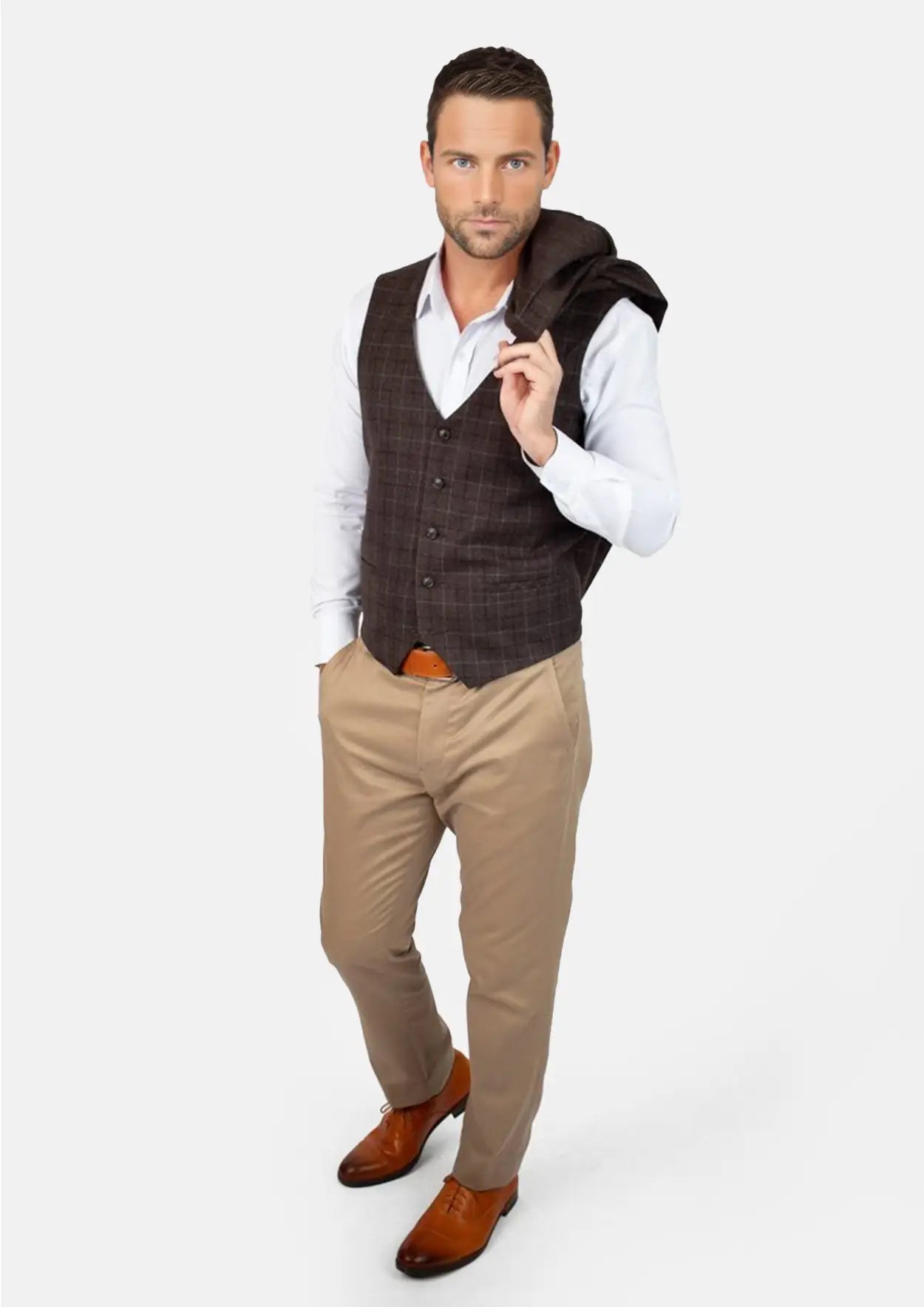 Cedar Brown Flannel Windowpane Vest - SARTORO
