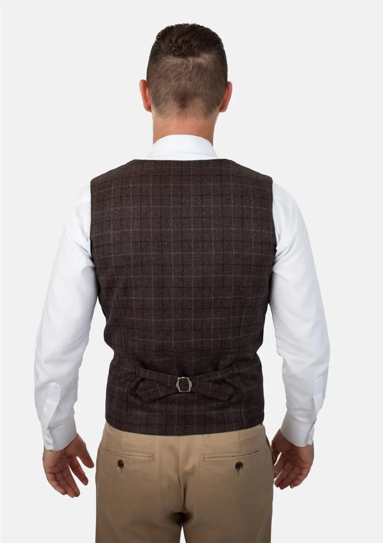 Cedar Brown Flannel Windowpane Vest - SARTORO