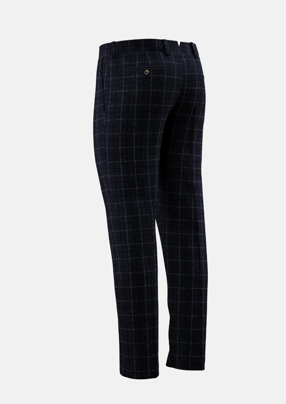 Charcoal Blue Check Flannel Pants - SARTORO