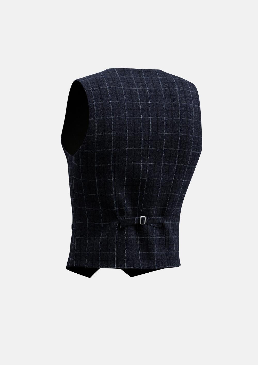 Charcoal Blue Check Flannel Vest - SARTORO