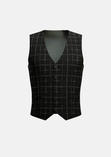 Charcoal Flannel Windowpane Vest - SARTORO