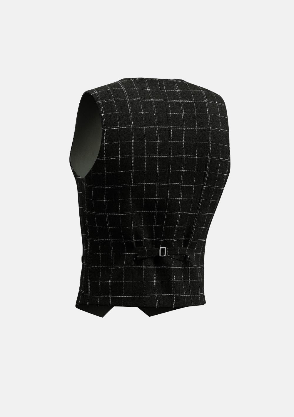 Charcoal Flannel Windowpane Vest - SARTORO