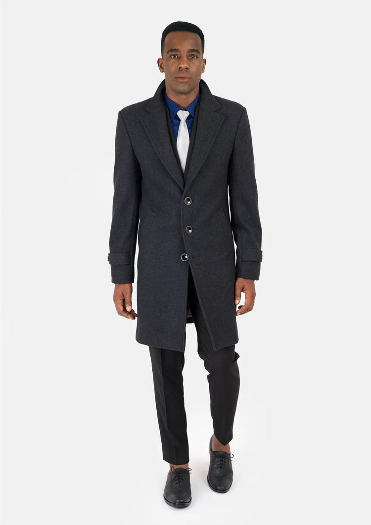 Charcoal Wool Classic Overcoat - SARTORO