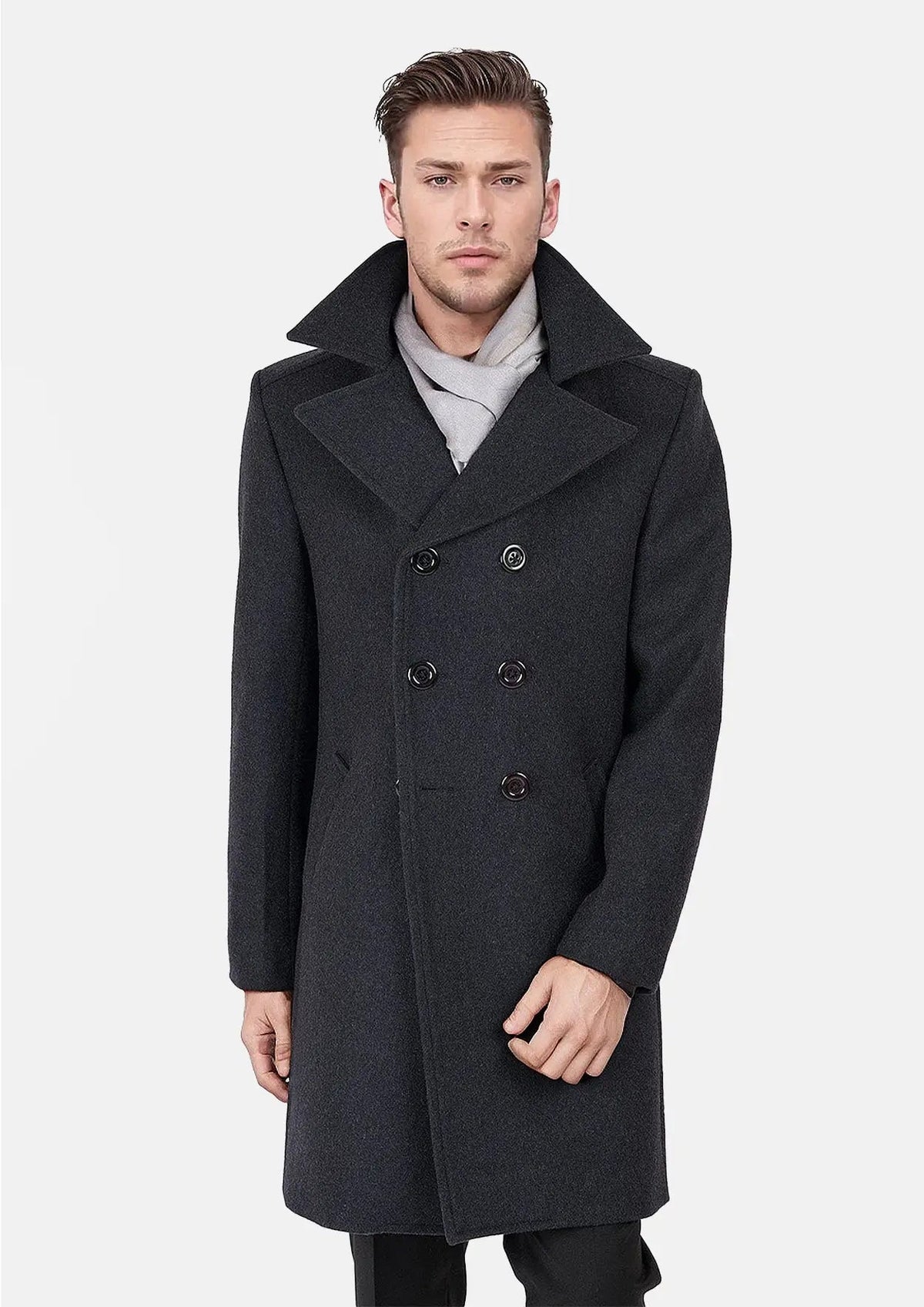 【訳アリ】WOOL COATING PEACOAT (CHARCOAL) charcoal-wool-signature-