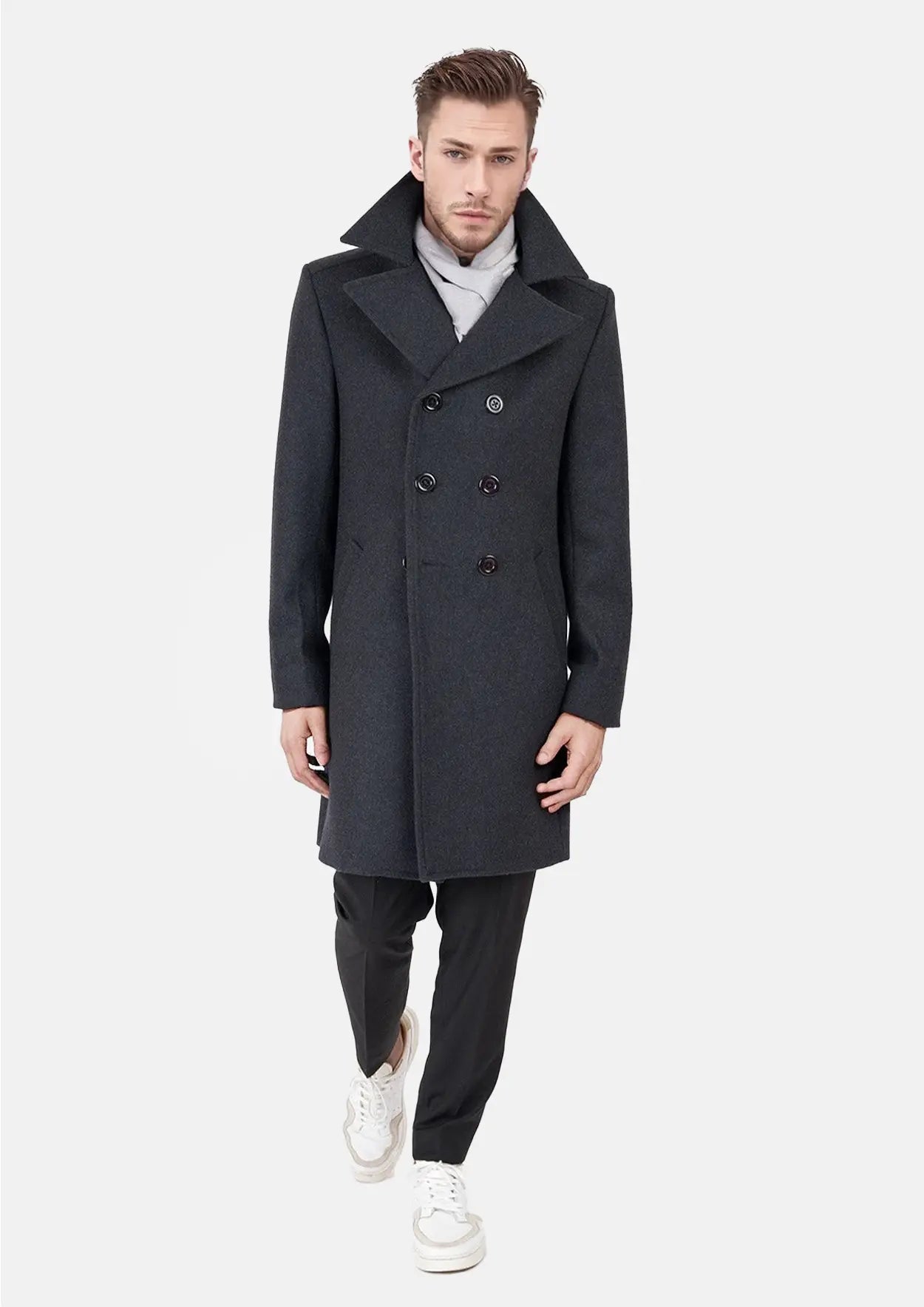 Charcoal Wool Signature Peacoat - SARTORO