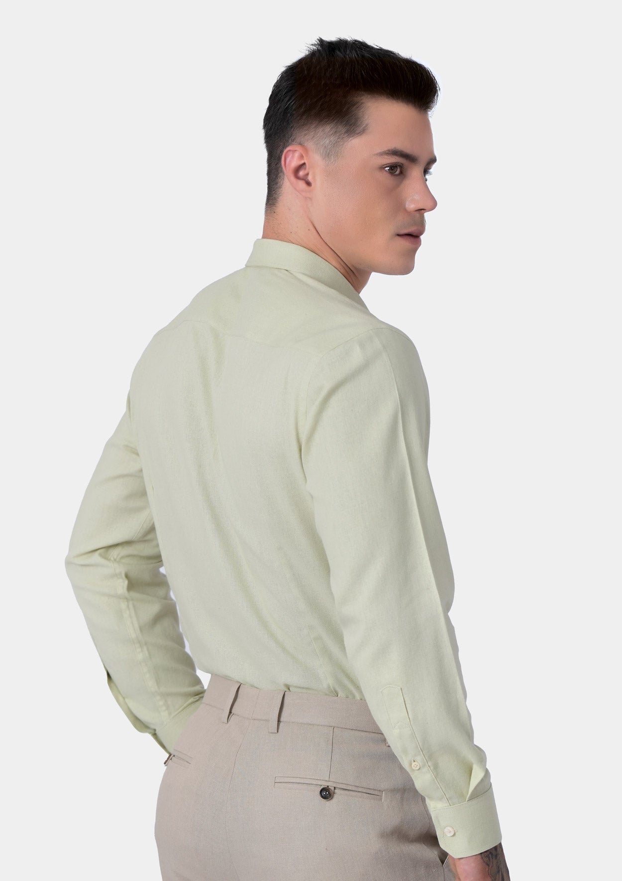 Olive Cream Linen Shirt - SARTORO